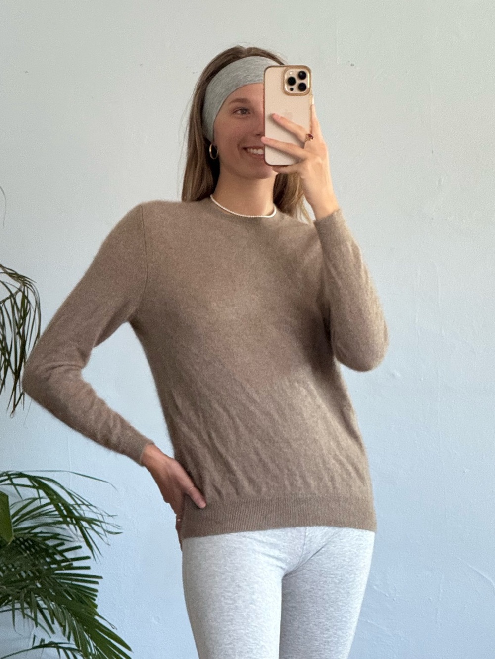 Gobi Mongolian Cashmere Light Brown Taupe Crewneck Sweater